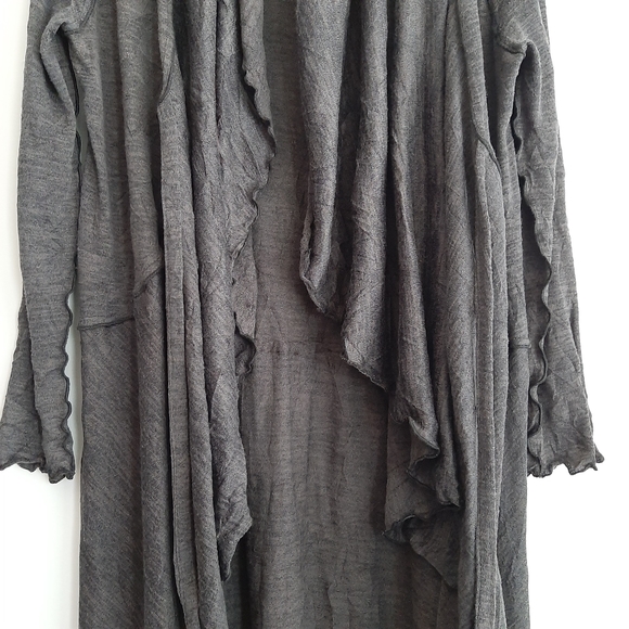 🍒 Open Front w/ Tie Long Fine Knit Cardigan Asymmetric Hem Grey Sz L - Picture 4 of 13
